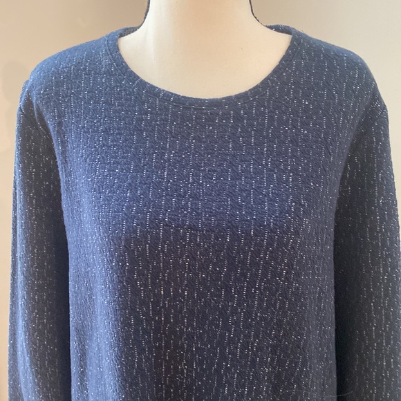 J Jill Pure Jill textured long sleeve boxy A line dress navy white Large  EUC - Picture 2 of 11